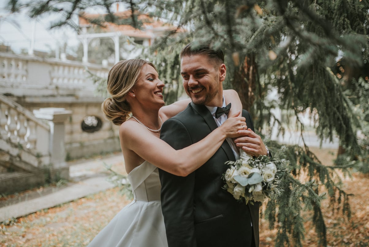 Bride and groom on a wedding shoot